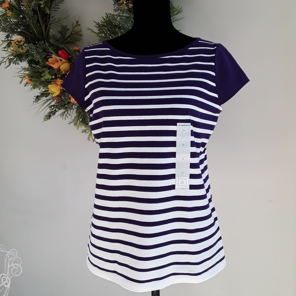 Liz Claiborne Women Purple/White Striped Top Size S